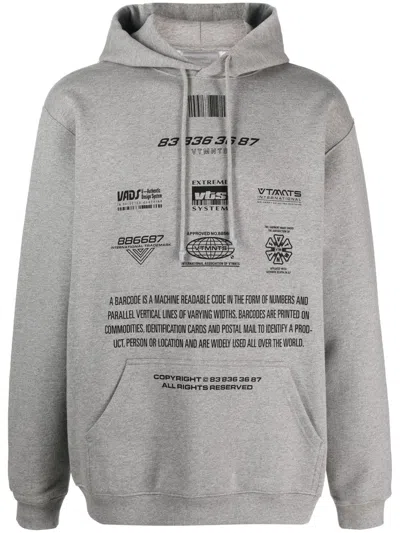 Vtmnts Gray Movie Barcode Definition Hoodie In Grey Melange