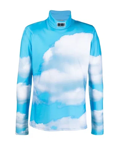 Vtmnts Sky Printed Roll-neck T-shirt In Blue