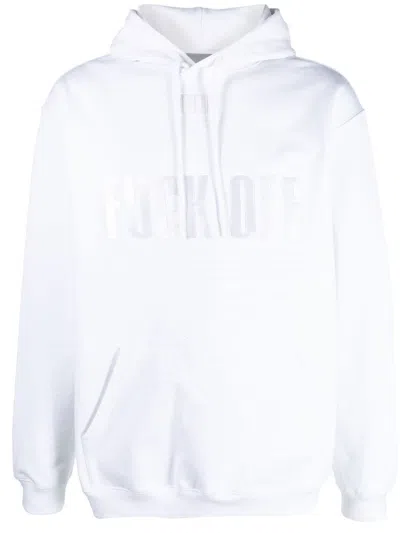 Vtmnts Slogan-print Long-sleeve Hoodie In Weiss