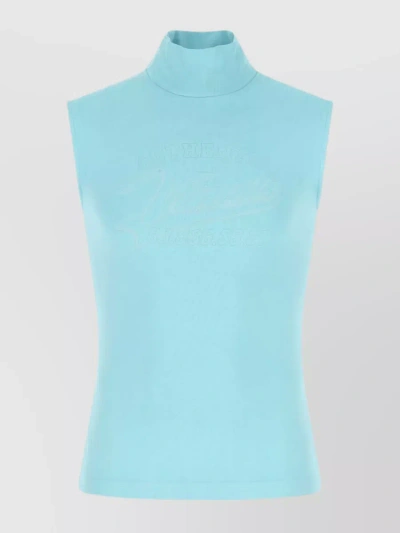 Vtmnts Stretch Tank Top With Sleeveless Mock Neck In Blue