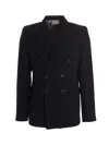 Vtmnts Double-breasted Pinstriped Blazer With Flap Pockets In Black