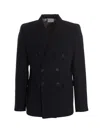 Vtmnts Double-breasted Pinstriped Blazer With Flap Pockets In Blue