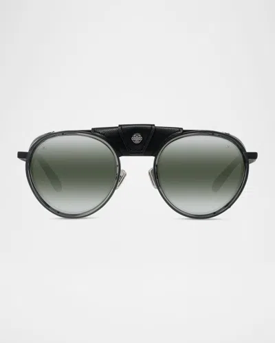 Vuarnet Men's Glacier 01 Round Sunglasses With Side Shields In Green