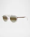 Vuarnet Men's Glacier 01 Titanium Round Sunglasses With Side Shields And Cord In White Green Mirror