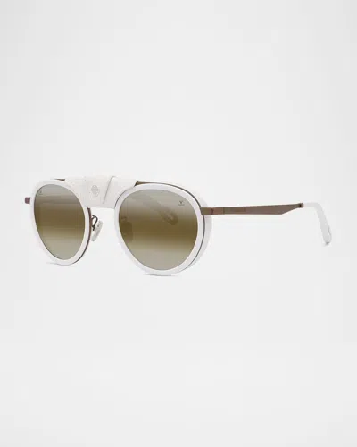 Vuarnet Men's Glacier 01 Titanium Round Sunglasses With Side Shields And Cord In White Green Mirror
