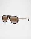 Vuarnet Men's Glacier 03 Titanium Aviator Sunglasses With Side Shields And Cord In Dark Havana Brown Mirror