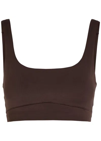 Vuori Alltheform Stretch-jersey Bra In Brown