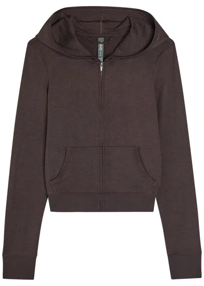 Vuori Halo Mini Hooded Stretch-jersey Sweatshirt In Brown