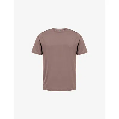 Vuori Mens  Logo-patch Crewneck Stretch-jersey T-shirt In Brown