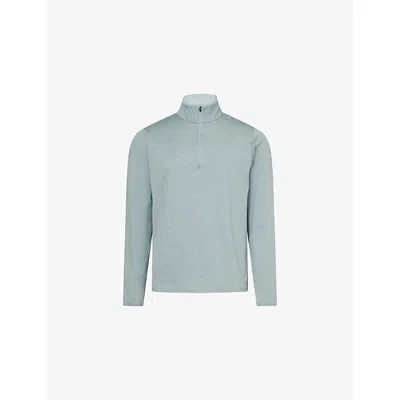 Vuori Mens Misty Blue Heather Ponto 1/2 Zip Mock Neck Jersey Sweatshirt