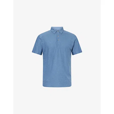 Vuori Mens Strato Tech Short-sleeve Stretch-woven Polo Shirt Pool Blue Heather