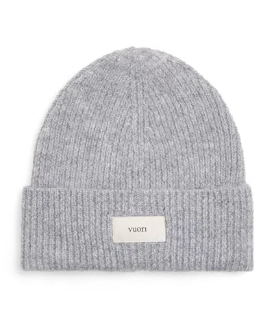 Vuori Rib-knit Label Beanie In Gray