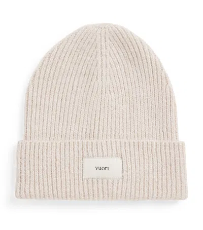 Vuori Rib-knit Label Beanie In Gray