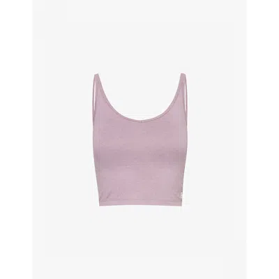 Vuori Womens Lilac Heather Halo Performance Scoop-neck Cropped Stretch-recycled Polyester Top