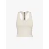 Vuori Womens Ecru Heather Halo Performance Scoop-neck Cropped Stretch-recycled Polyester Top In Ecru Heather