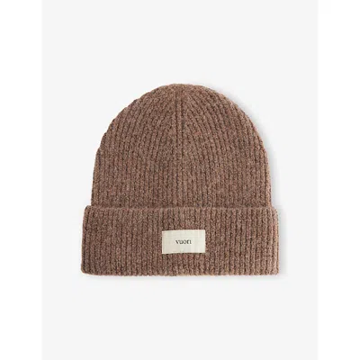 Vuori Womens Nutmeg Heather Label Ribbed Knitted Bean In Brown