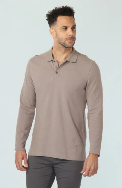 Vustra Driftwood Long Sleeve Polo In Brown
