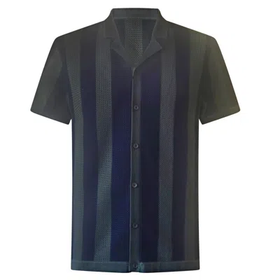 Vustra Men's Blue Eclipse Stripe Flatknit Camp Shirt In Multi