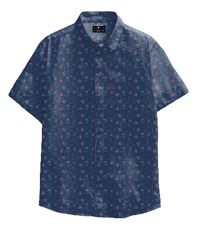 Vustra Men's Blue Navy Floral Short-sleeve Button-down Shirt