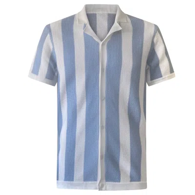 Vustra Men's Blue Ocean Breeze Stripe Flatknit Camp Shirt