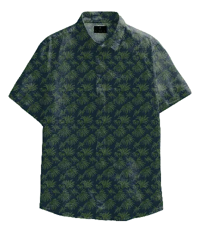 Vustra Men's Navy Palm Leaves Button-down Shirt In Green