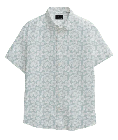 Vustra Men's White Cotton Hibiscus Print Button-down Shirt In Gray