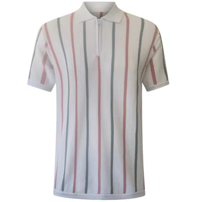 Vustra Men's White Era Stripe Knit Polo