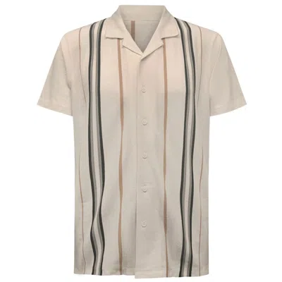 Vustra Men's White Stripe Pique Camp Shirt In Animal Print