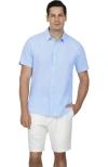 Vustra Pattern Linen Short Sleeve Shirt In Light Blue