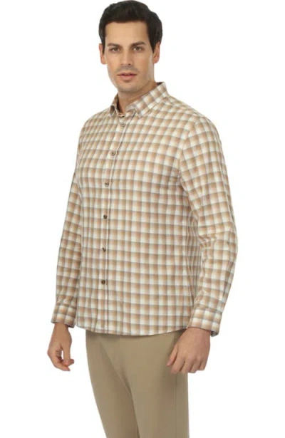 Vustra Sawtooth Plaid Button-down Shirt In Beige