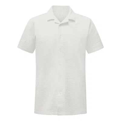 Vustra White Waffle Knit Camp Shirt For Men