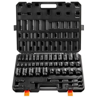 Vvor 1/2" Drive Impact Socket Set, 43 Piece Deep & Shallow Socket Set Sae 3/8" To 1-1/2", 6 Point Cr-mo A In Black
