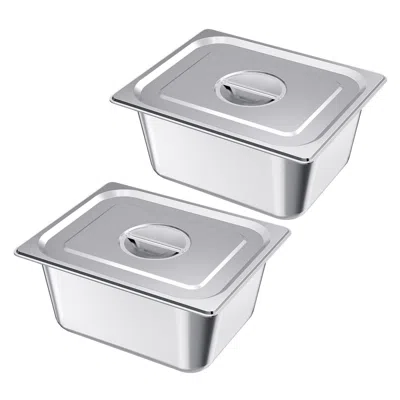 Vvor 2 Pack Stainless Steam Hotel Pans, 1/2 Size Table Steam Pans With Lids, 6 Inch Deep, Anti Jam Restau In Silver