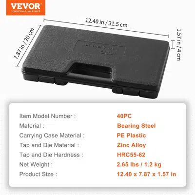 Vvor 40-piece Metric And Sae Tap And Die Set - Essential Threading Tools Made From Bearing Steel - Metric In Black