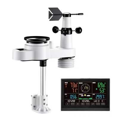 Vvor 5-in-1 Wireless Weather Station, 7.5-inch Va Display, Solar Powered Outdoor Sensor, Rain Gauge, Indo In White