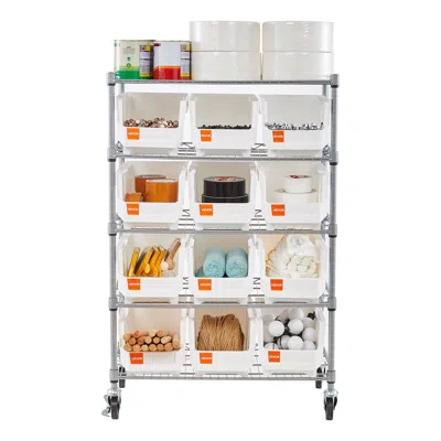 Vvor 5-tier Rolling Bin Storage Rack, 12 Organizer Bins, Bin Rack Storage Steel Wire Shelving System With