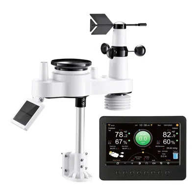 Vvor 7-in-1 Wi-fi Weather Station, 7-inch Tft Display, Wireless Solar Powered Outdoor Sensor, Rain Gauge, In Black