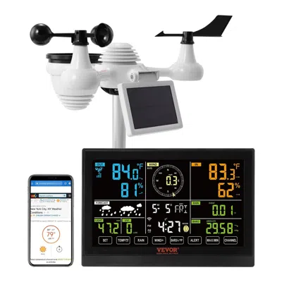 Vvor 7-in-1 Wi-fi Weather Station, 7.5 In Color Display, Home Weather Station Indoor Outdoor, With Solar  In White