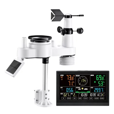 Vvor 7-in-1 Wi-fi Weather Station With App, 7.5-inch Va Display, Wireless Solar Powered Outdoor Sensor, R In White