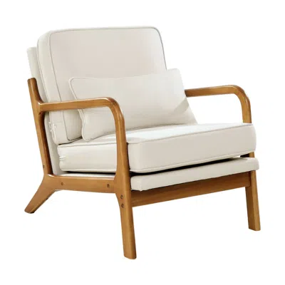 Vvor Accent Chair, Mid Century Modern Armchair With Solid Wood Frame And Non-slip Legs, Upholstered Leisu In White