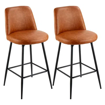 Vvor Bar Stool Set Of 2, 27 Inch Counter Height Swivel Stools, Modern Pu Leather Counter Barstool With Ba In Brown
