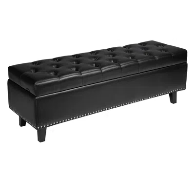 Vvor Button-tufted Storage Ottoman Bench, Pu Leather Bench With Storage And Solid Wood Legs, Modern Shoe 