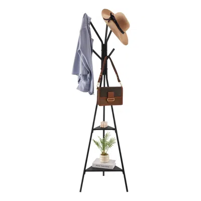 Vvor Coat Rack, Freestanding Coats Rack Stand With 2 Shelves & 6 Hooks, Free Standing Hall Coat Tree For 