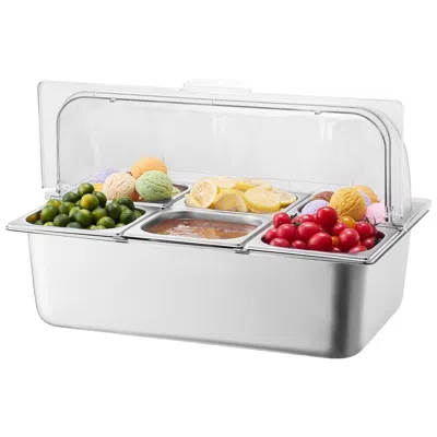 Vvor Countertop Food Serving Display Container, 6 Pan Stainless Steel Food Serving Tray, Buffet Condiment
