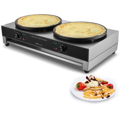 Vvor Electric Crepe Maker, 16-inch Double Head Commercial Crepe Machine, 3400w Flat Plate Crepe Griddle,  In Silver