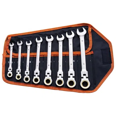 Vvor Flex-head Ratcheting Wrench Set, 8-piece Combination Wrench Set With Roll-up Pouch, Cr-v Steel Flexi In Silver