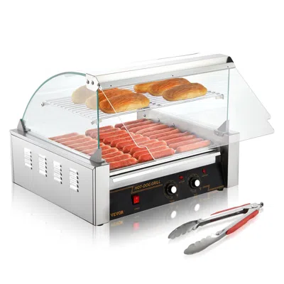 Vvor Hot Dog Roller, 11 Rollers 30 Hot Dogs Capacity, 1650w Stainless Sausage Grill Cooker Machine With D In Silver