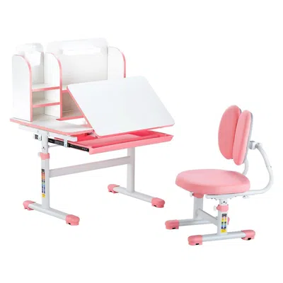 Vvor Kids Study Chair And Desk Set, Study Desk And Chair For Kids With Bookshelf & Storage Drawer, Adjust