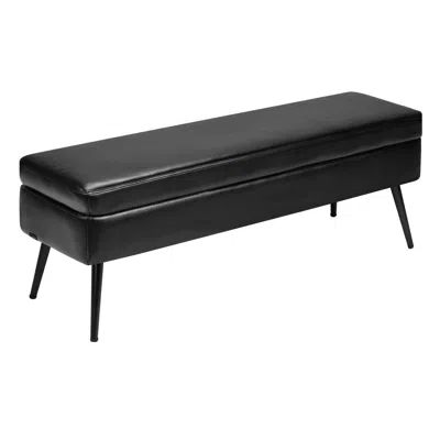 Vvor Leather Storage Ottoman Bench, Pu Leather Bench With Storage And Metal Legs, Modern Shoe Benches Sea In Black