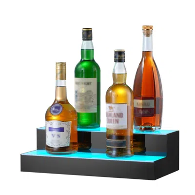 Vvor Led Lighted Liquor Bottle Display, 2 Tiers 16 Inch Commercial Illuminated Home Bar Shelf, 2 Steps Wh In Multi